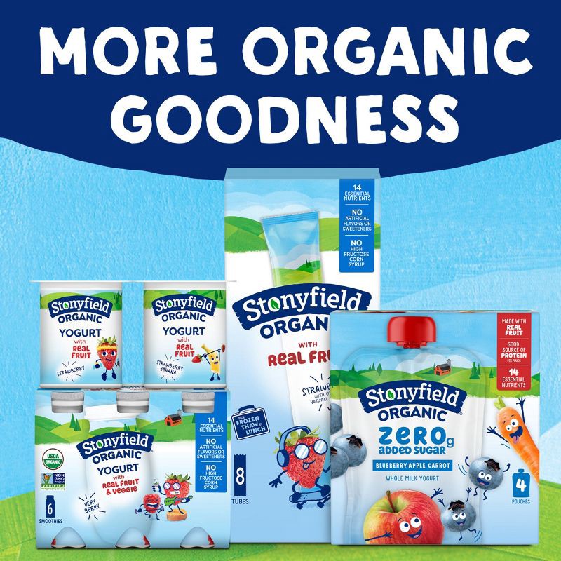 slide 8 of 10, Stonyfield Kids' Organic ZERO Added Sugar Kids Pouch Blueberry Apple Carrot 3.5oz/4pk, 4 ct; 3.5 oz