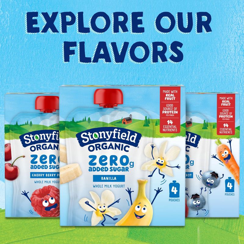 slide 7 of 10, Stonyfield Kids' Organic ZERO Added Sugar Kids Pouch Vanilla 3.5oz 4pk, 4 ct; 3.5 oz