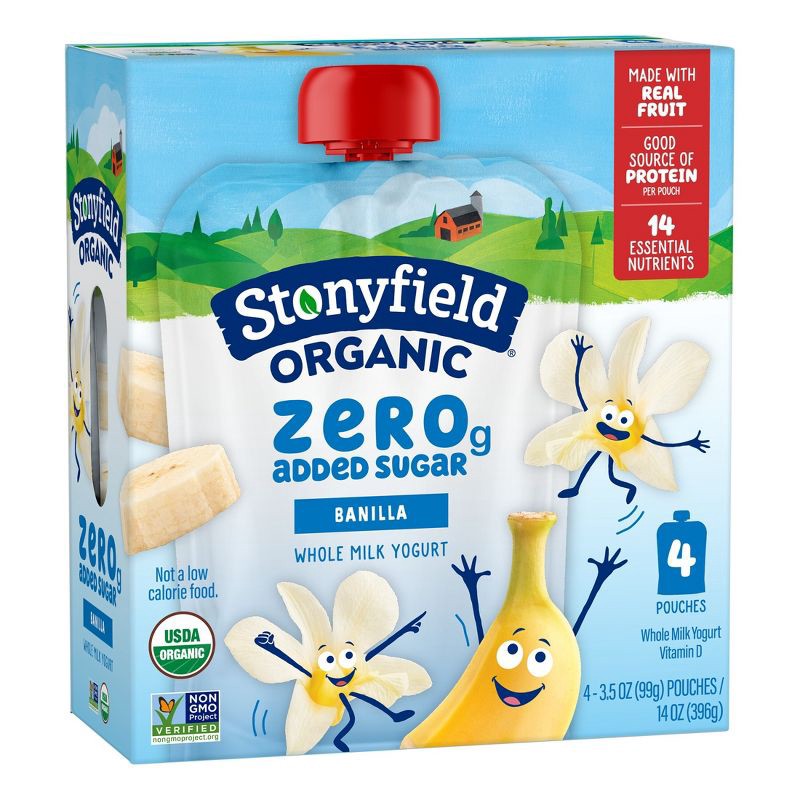 slide 9 of 10, Stonyfield Kids' Organic ZERO Added Sugar Kids Pouch Vanilla 3.5oz 4pk, 4 ct; 3.5 oz
