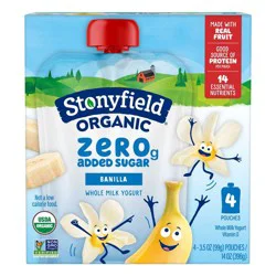 Stonyfield Kids' Organic ZERO Added Sugar Kids Pouch Vanilla 3.5oz 4pk