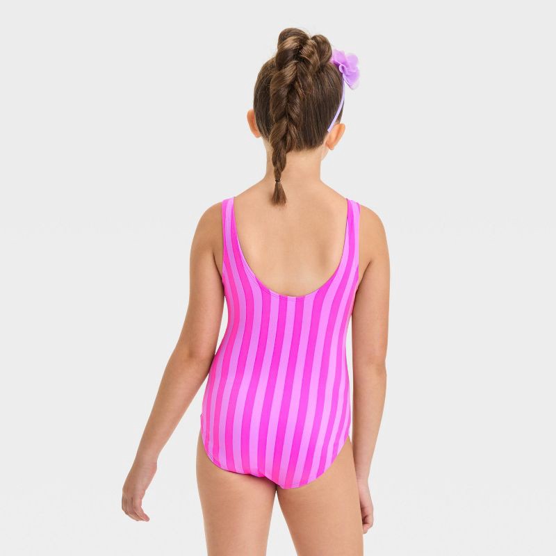 slide 2 of 3, Girls' Striped One Piece Swimsuit - Cat & Jack™ Pink S: Recycled Polyester, UPF 50+, Sleeveless, 1 ct