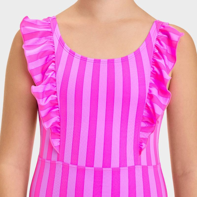slide 3 of 3, Girls' Striped One Piece Swimsuit - Cat & Jack™ Pink S: Recycled Polyester, UPF 50+, Sleeveless, 1 ct