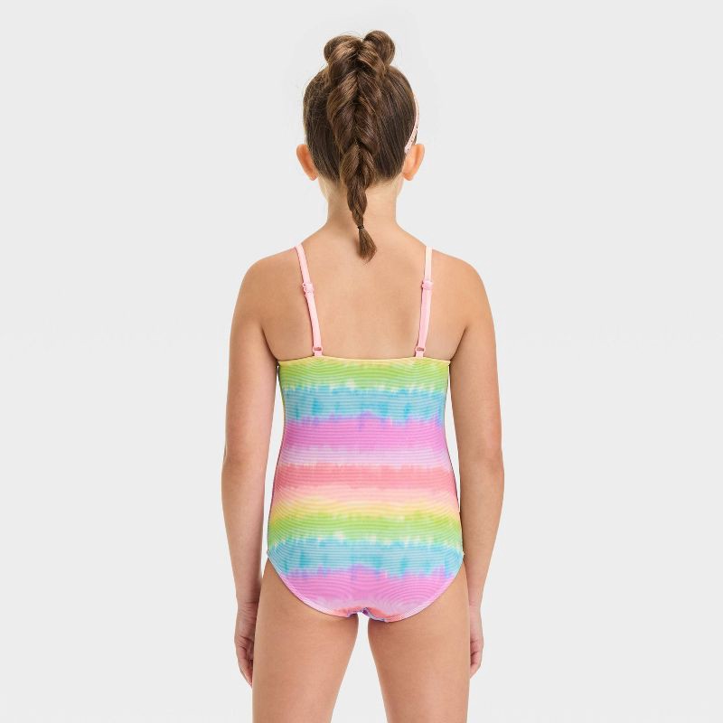 slide 2 of 3, Girls' Striped One Piece Swimsuit - Cat & Jack™ L: UPF 50+, Squareneck, Elastic Leg Openings, 1 ct