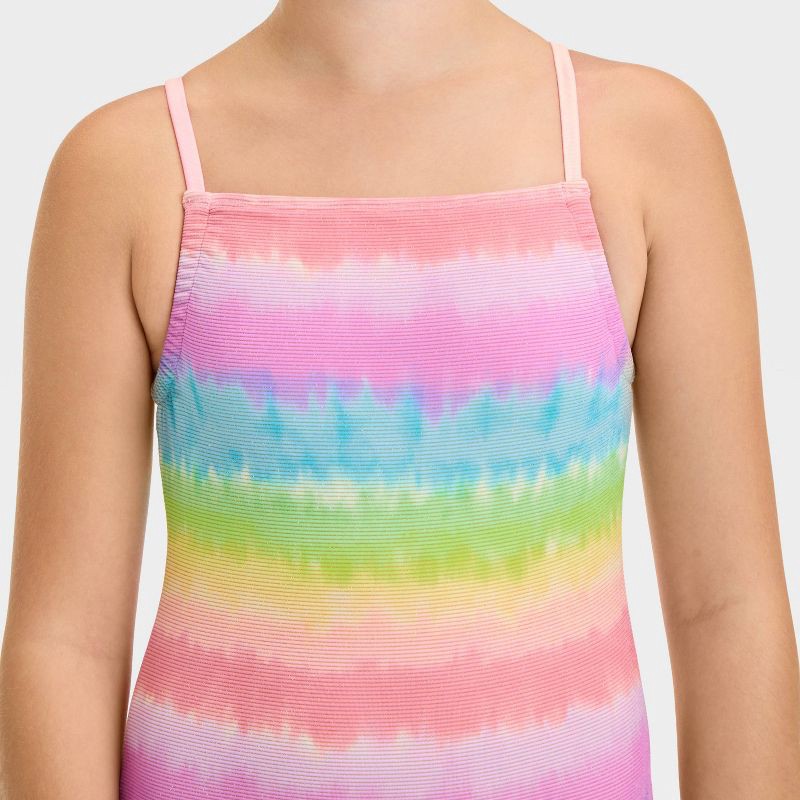 slide 3 of 3, Girls' Striped One Piece Swimsuit - Cat & Jack™ L: UPF 50+, Squareneck, Elastic Leg Openings, 1 ct