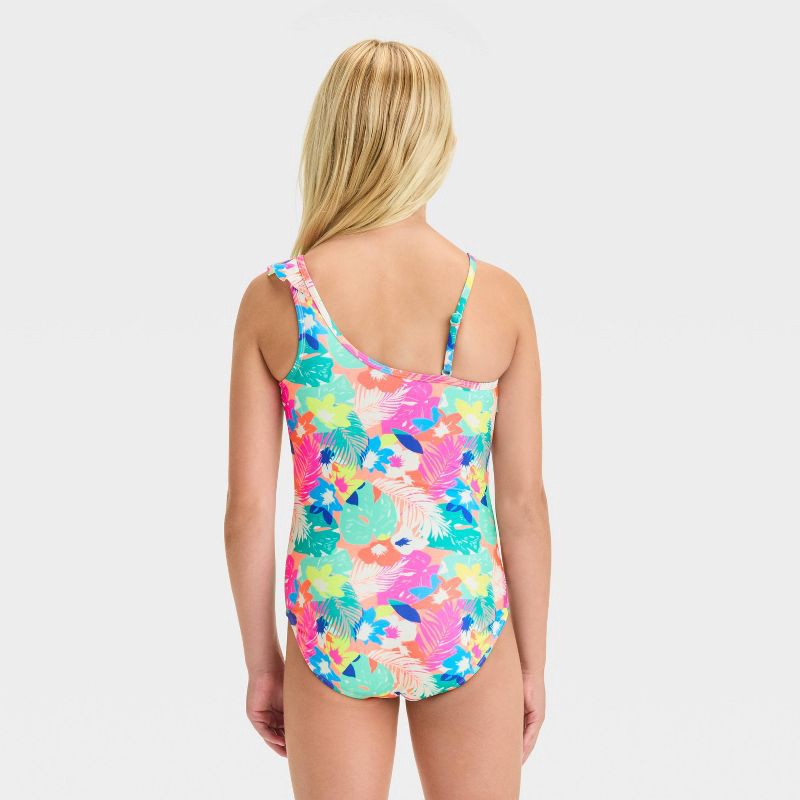 slide 2 of 3, Girls' Abstract One Piece Swimsuit - Cat & Jack™ XS: Recycled Polyester, Spandex, Adjustable Strap, Full Lining, Machine Wash, 1 ct