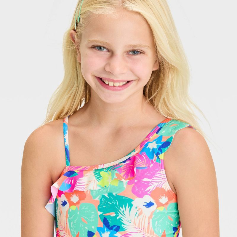 slide 3 of 3, Girls' Abstract One Piece Swimsuit - Cat & Jack™ XS: Recycled Polyester, Spandex, Adjustable Strap, Full Lining, Machine Wash, 1 ct