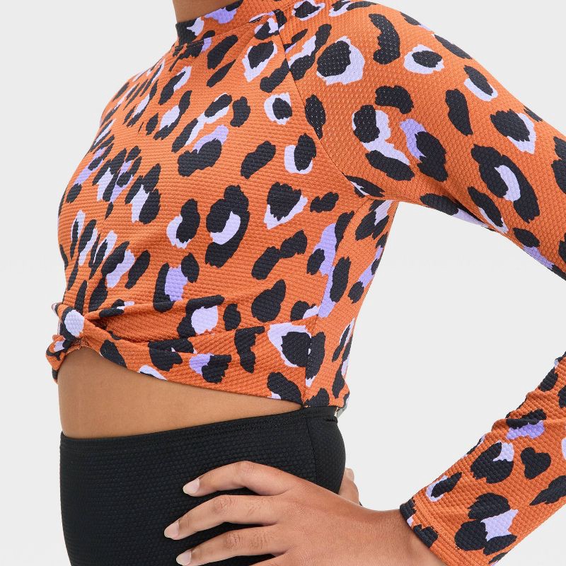 slide 3 of 3, Girls' Hand Drawn Cheetah Printed One Piece Swimsuit - art class™ XS: Long Sleeve, UPF 50+, Animal Print, 1 ct