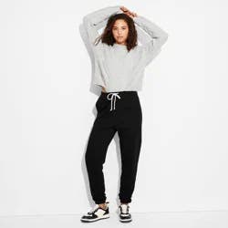 Women's High-Rise Slim Fit Joggers - Wild Fable™ Black XXS: Cotton Blend, Recycled Polyester, Elastic Waist, Fleece Fabric