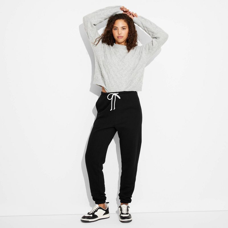 slide 1 of 3, Women's High-Rise Slim Fit Joggers - Wild Fable™ Black XL: Cotton Fleece, Elastic Waist, 29" Inseam, 1 ct