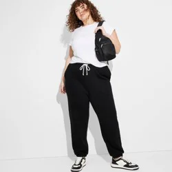 Women's High-Rise Slim Fit Joggers - Wild Fable™ Black XXL: Cotton Fleece, Elastic Waist, 29" Inseam