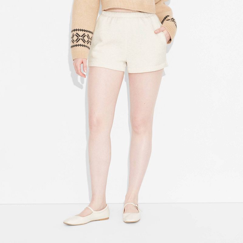 slide 2 of 3, Women's Mid-Rise Fleece Pull-On Shorts - Wild Fable™ Heather Gray M: Elastic Waist, Pull-On Style, 1 ct