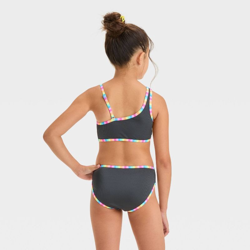 slide 2 of 3, Girls' Striped Bikini Set - Cat & Jack™ XS: Multi-Stripe, Adjustable Strap, Ribbed, Recycled Polyester, 1 ct