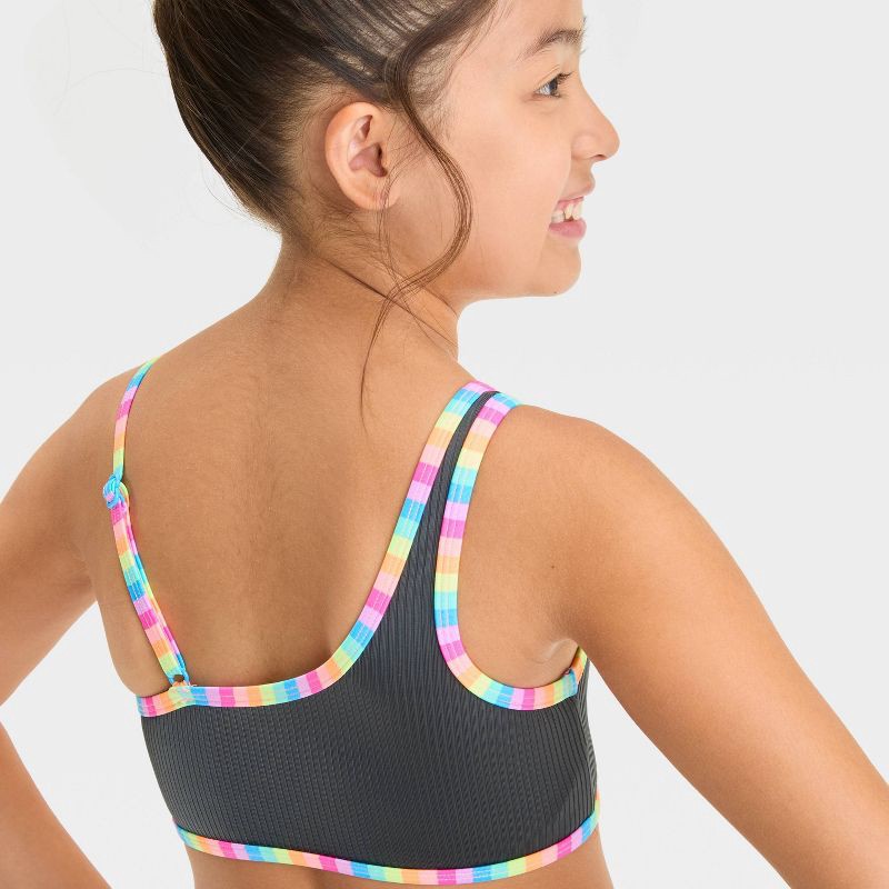 slide 3 of 3, Girls' Striped Bikini Set - Cat & Jack™ XS: Multi-Stripe, Adjustable Strap, Ribbed, Recycled Polyester, 1 ct