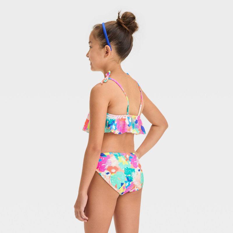 slide 2 of 3, Girls' Mosaic Design Bikini Set - Cat & Jack™ XL: Recycled Polyester, Flounce, Tricot, Pull-On, 1 ct