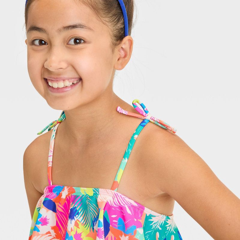 slide 3 of 3, Girls' Mosaic Design Bikini Set - Cat & Jack™ XL: Recycled Polyester, Flounce, Tricot, Pull-On, 1 ct