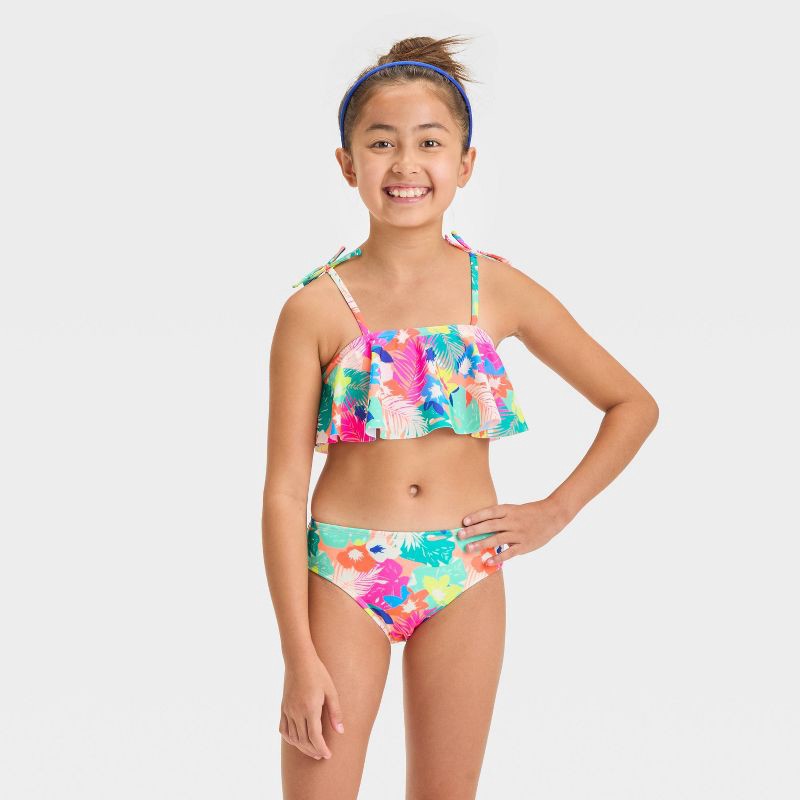 slide 1 of 3, Girls' Mosaic Design Bikini Set - Cat & Jack™ XL: Recycled Polyester, Flounce, Tricot, Pull-On, 1 ct