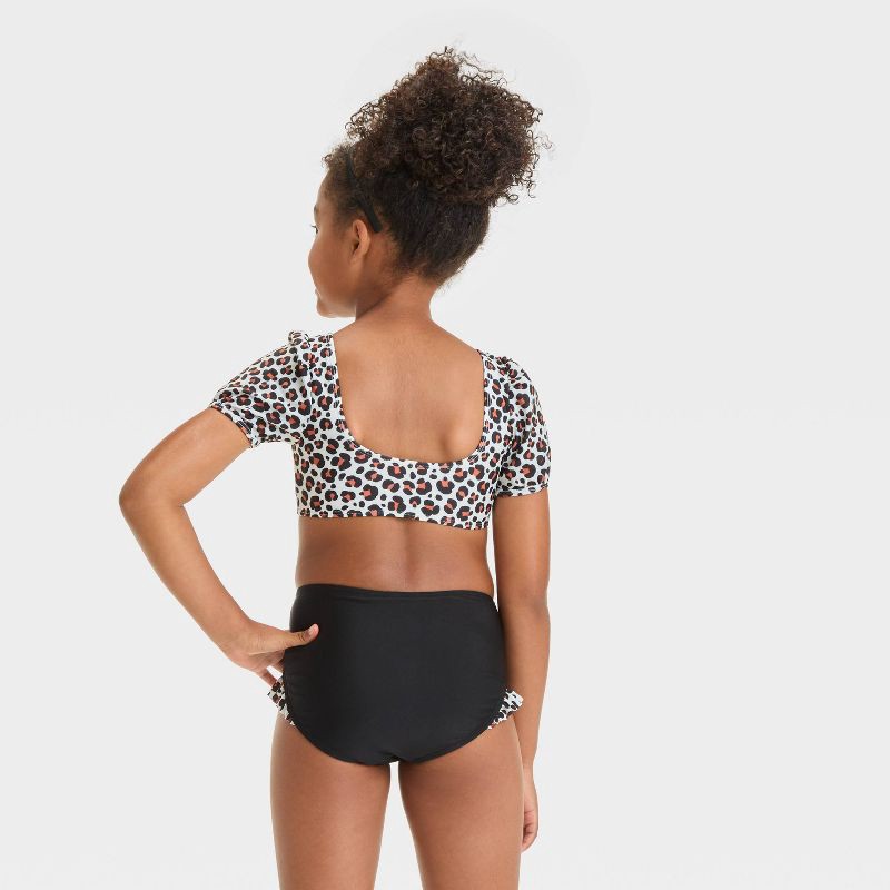 slide 2 of 3, Girls' Leopard Spot Printed Bikini Set - Cat & Jack™ Black M: UPF 50+, Recycled Polyester, Tricot, 1 ct