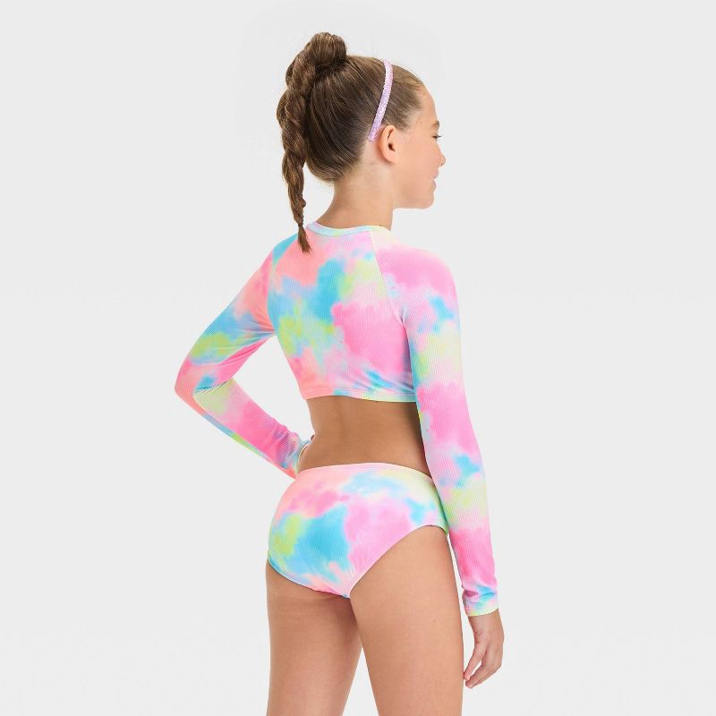 slide 2 of 3, Girls' Dip-Dye Design Midkini Set - Cat & Jack™ M: UPF 50+, 4-Way Stretch, Ribbed Textile, 1 ct