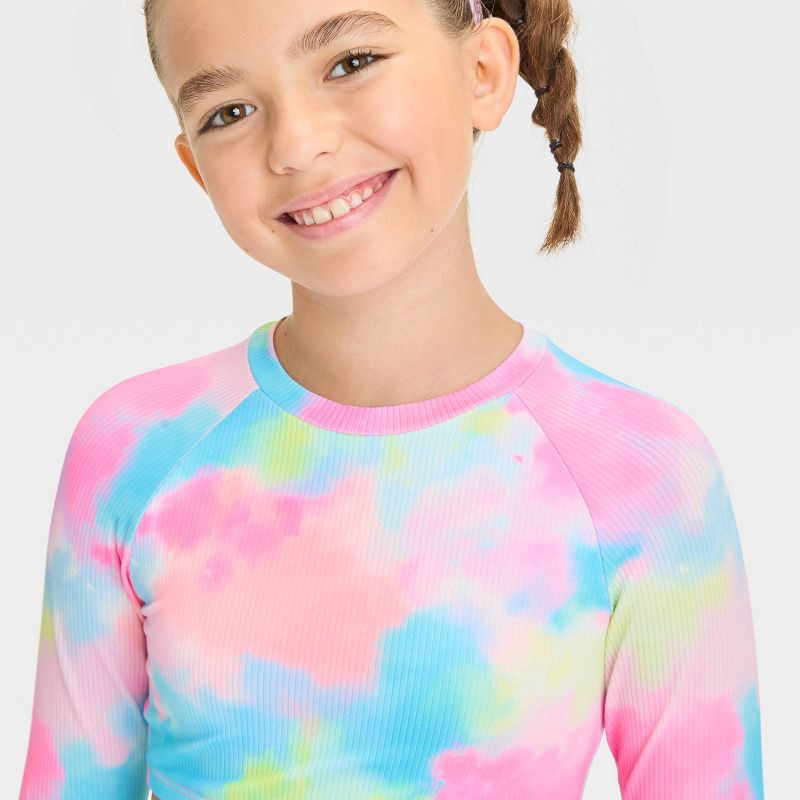 slide 3 of 3, Girls' Dip-Dye Design Midkini Set - Cat & Jack™ M: UPF 50+, 4-Way Stretch, Ribbed Textile, 1 ct