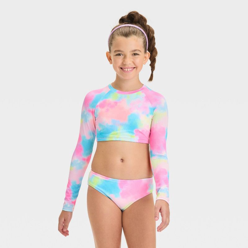slide 1 of 3, Girls' Dip-Dye Design Midkini Set - Cat & Jack™ M: UPF 50+, 4-Way Stretch, Ribbed Textile, 1 ct