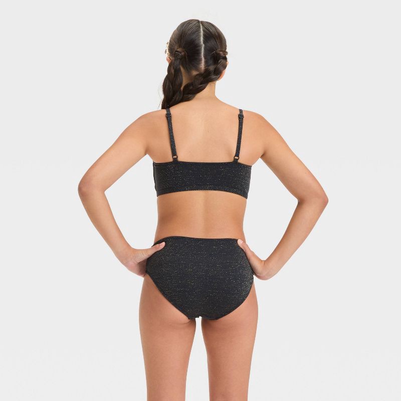 slide 2 of 3, Girls' Seaside Shine Solid Bikini Set - art class™ Black S: Adjustable Straps, UPF 50+, Removable Cups, 4-Way Stretch, 1 ct