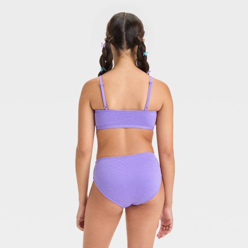 slide 2 of 3, Girls' Seaside Shine Solid Bikini Set - art class™ Purple XL: UPF 50+, Adjustable Straps, Removable Cups, 1 ct