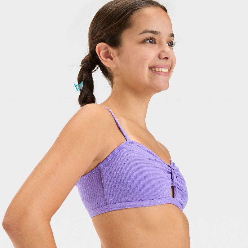 slide 3 of 3, Girls' Seaside Shine Solid Bikini Set - art class™ Purple XL: UPF 50+, Adjustable Straps, Removable Cups, 1 ct