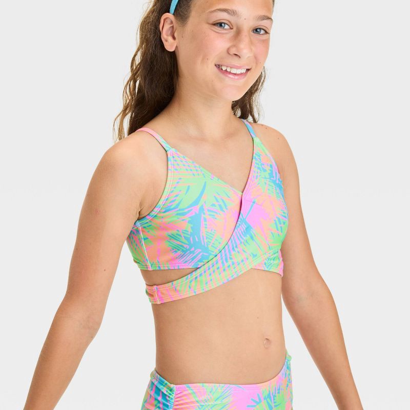 slide 3 of 3, Girls' Visit The Eastside Leaf Printed Bikini Set - art class™ L: Botanical Pattern, Adjustable Strap, UPF 50+, 1 ct