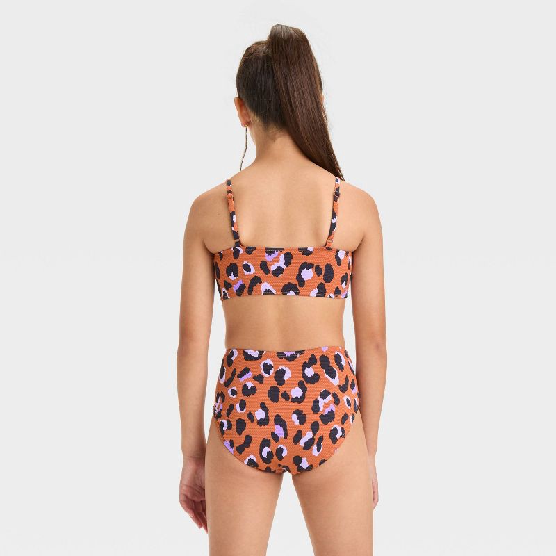 slide 2 of 3, Girls' Hand Drawn Cheetah Printed Bikini Set - art class™ L: Animal Print, UPF 50+, Recycled Materials, 1 ct
