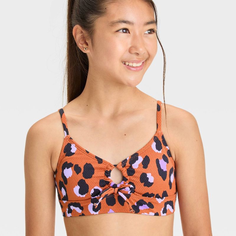 slide 3 of 3, Girls' Hand Drawn Cheetah Printed Bikini Set - art class™ L: Animal Print, UPF 50+, Recycled Materials, 1 ct