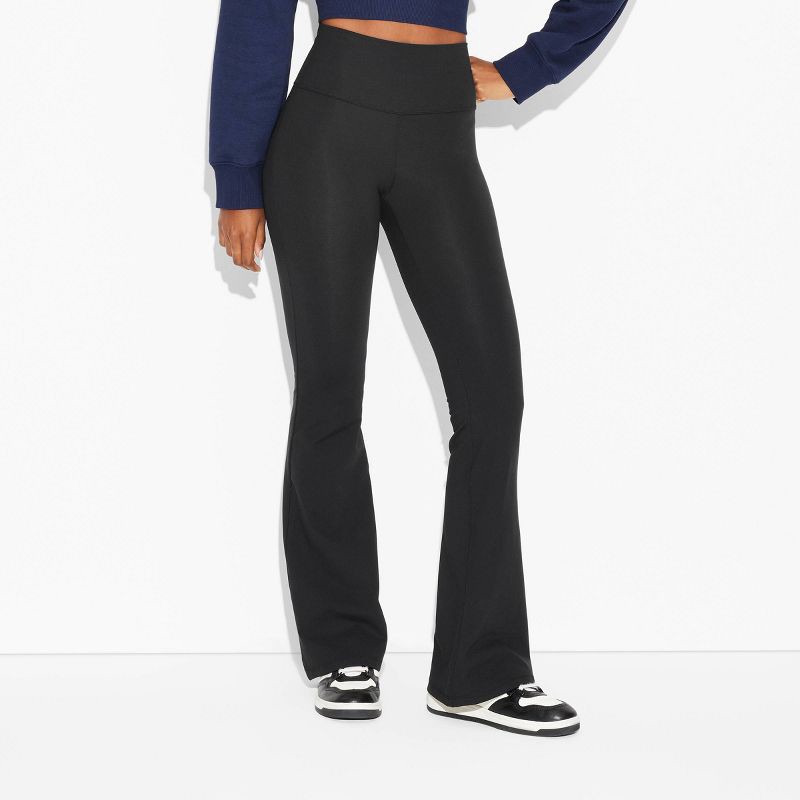 slide 2 of 3, Women's ButterBliss High-Waisted Flare Leggings - Wild Fable™ Black M: Recycled Polyester, Slim Fit, Pull-On, 1 ct