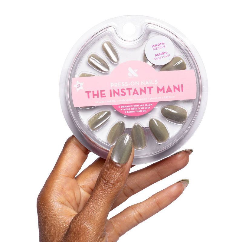 slide 3 of 7, Olive & June Press-On Fake Nails - Almond Medium - Sage Velvet - 42ct, 42 ct
