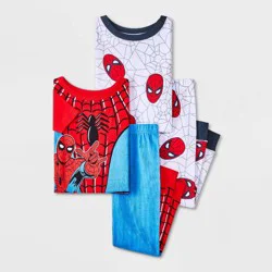 Toddler Boys' 4pc Snug Fit Cotton Spider-Man Pajama Set - Red 5T: Crew Neck, Short & Long Sleeve, Machine Washable