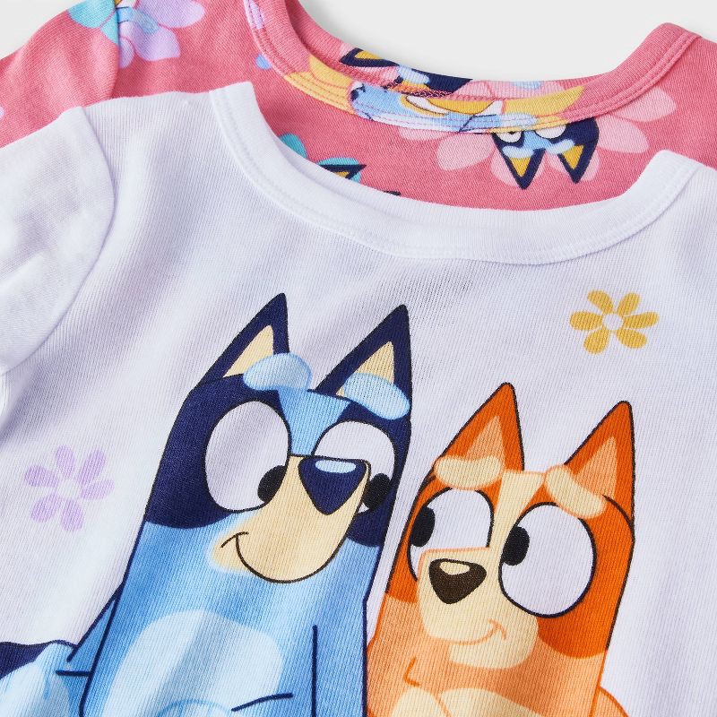 slide 3 of 4, Toddler Girls' 4pc Snug Fit Cotton Bluey Pajama Set - White 18M: Crew Neck, Pullover, 100% Cotton, 4 ct