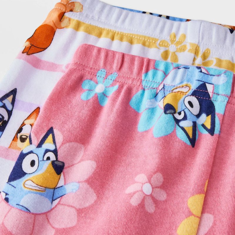 slide 4 of 4, Toddler Girls' 4pc Snug Fit Cotton Bluey Pajama Set - White 2T: Crew Neck, Fictitious Character Pattern, 4 ct
