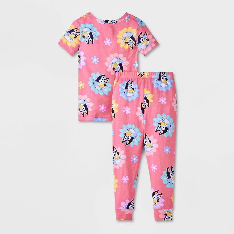 slide 2 of 4, Toddler Girls' 4pc Snug Fit Cotton Bluey Pajama Set - White 4T: Crew Neck, Pullover, 100% Cotton, 4 ct