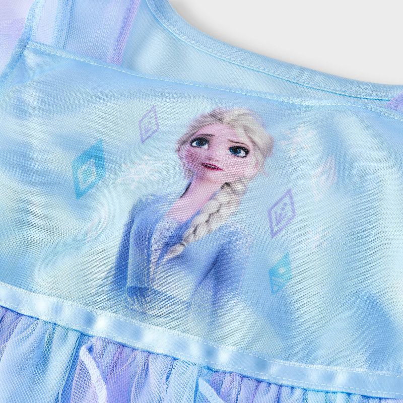 slide 3 of 4, Toddler Girls' Frozen Elsa NightGown - Blue 4T: Polyester, Lightweight, Crew Neck, Short Sleeve, 1 ct