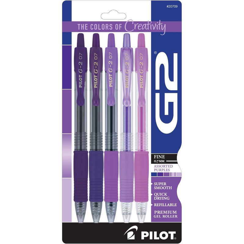 slide 1 of 7, G2 Gel Pilot 5pk G2 Boost Gel Pens Fine Point 0.7mm Assorted Purple Ink, 5 ct