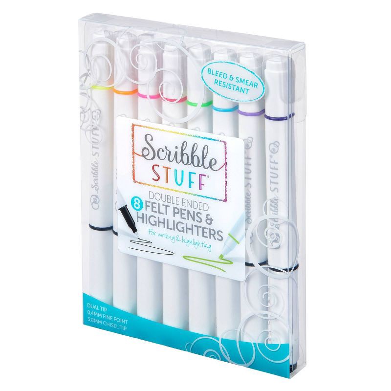 slide 3 of 9, Scribble Stuff 8ct Doubled Ended Highlighter Marker/Fine Tip Pen, 8 ct