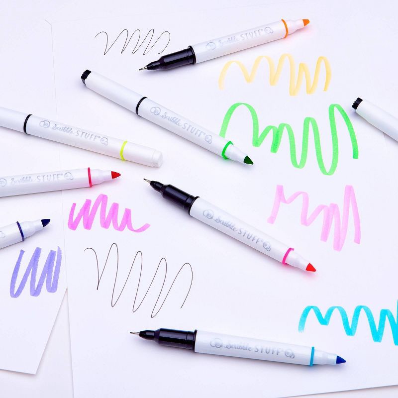 slide 8 of 9, Scribble Stuff 8ct Doubled Ended Highlighter Marker/Fine Tip Pen, 8 ct