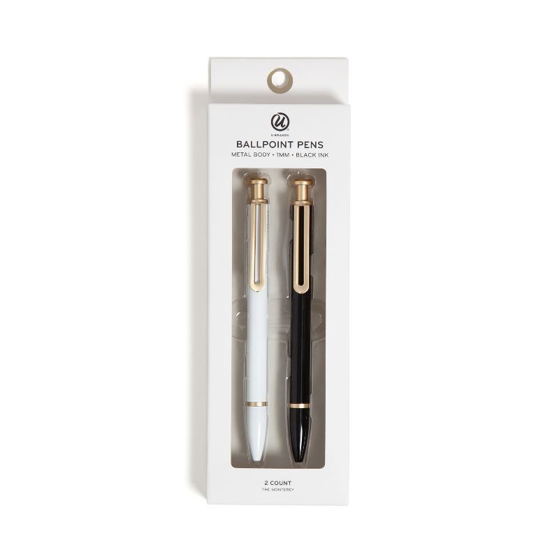 slide 3 of 5, U Brands 2ct Monterey Ballpoint Ink Pens White and Black, 2 ct