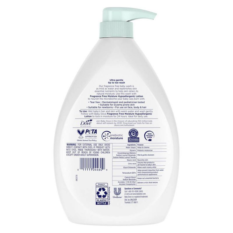 slide 2 of 7, Baby Dove Fragrance Free Moisture Baby Body Wash & Shampoo Hypoallergenic for Eczema-Prone Skin - 34 fl oz, 34 fl oz