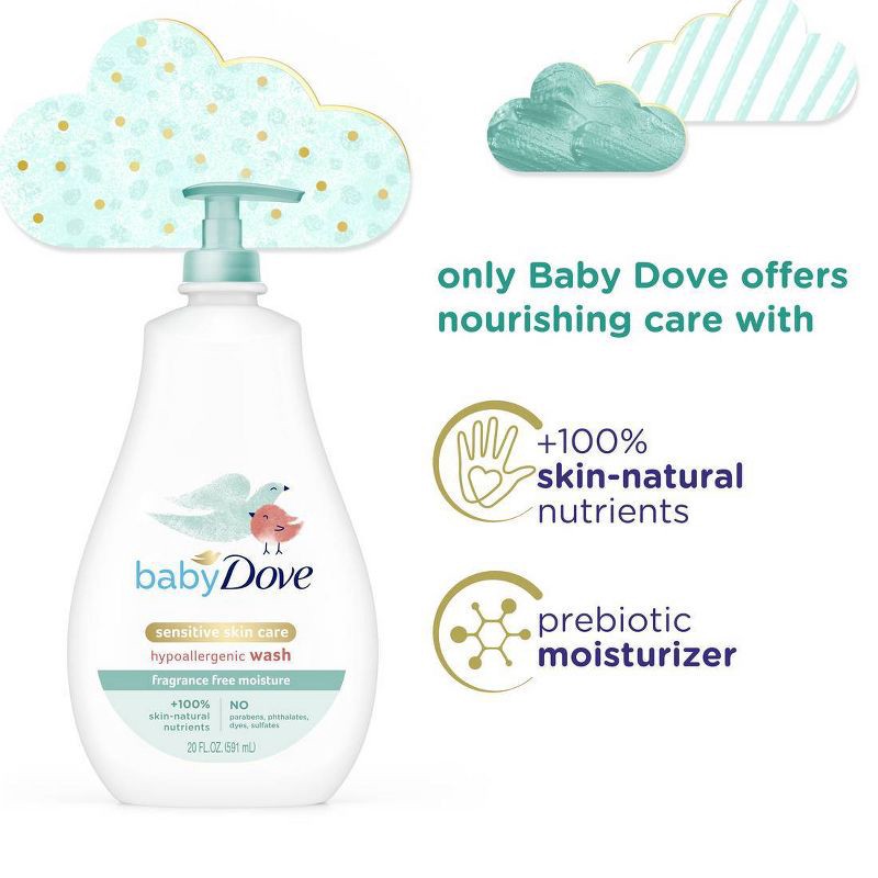 slide 3 of 7, Baby Dove Fragrance Free Moisture Baby Body Wash & Shampoo Hypoallergenic for Eczema-Prone Skin - 34 fl oz, 34 fl oz
