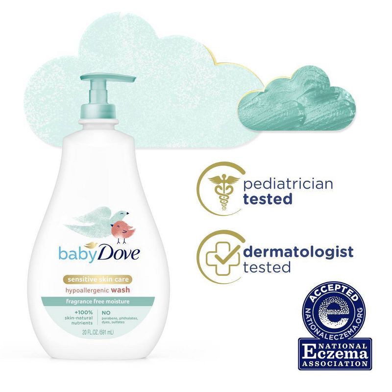 slide 4 of 7, Baby Dove Fragrance Free Moisture Baby Body Wash & Shampoo Hypoallergenic for Eczema-Prone Skin - 34 fl oz, 34 fl oz
