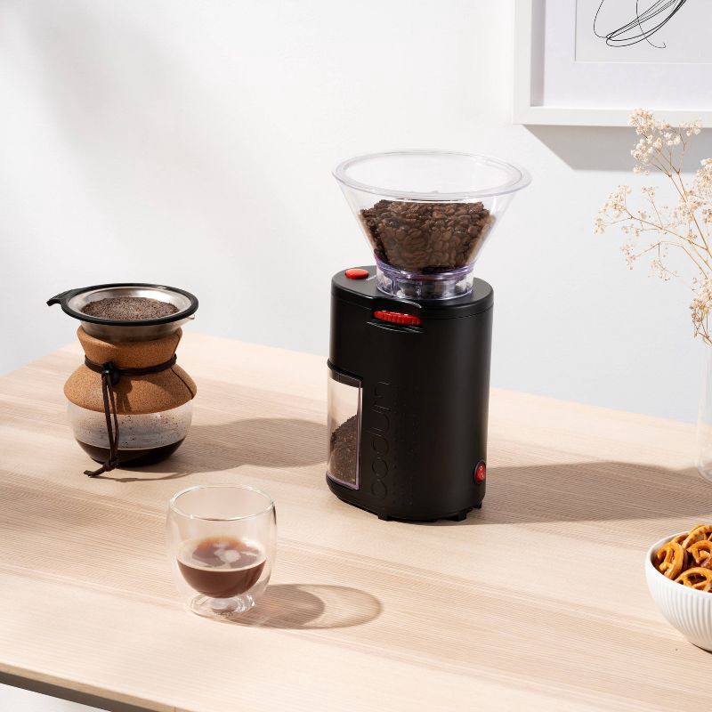 slide 5 of 6, Bodum Bistro Conical Burr Electric Coffee Grinder Black: 12 Settings, Stainless Steel, BPA-Free, Coarse to Fine Grind, 1 ct