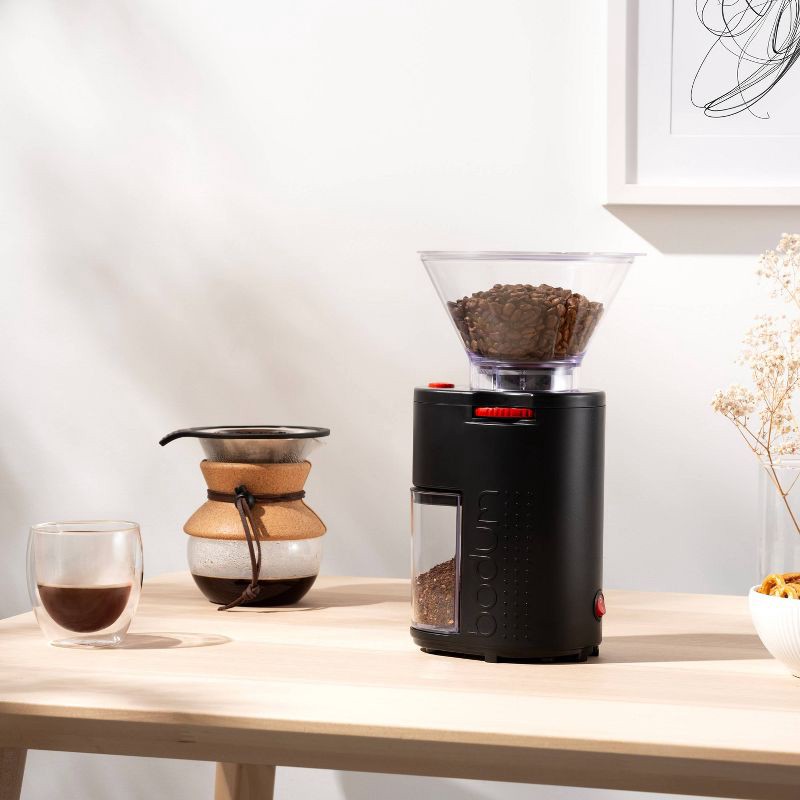 slide 6 of 6, Bodum Bistro Conical Burr Electric Coffee Grinder Black: 12 Settings, Stainless Steel, BPA-Free, Coarse to Fine Grind, 1 ct