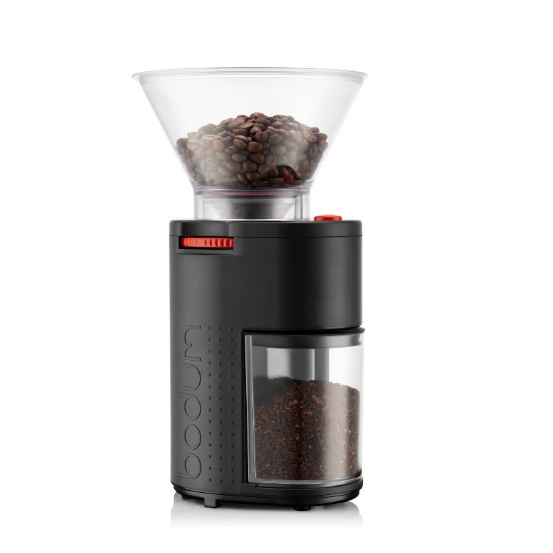 slide 1 of 6, Bodum Bistro Conical Burr Electric Coffee Grinder Black: 12 Settings, Stainless Steel, BPA-Free, Coarse to Fine Grind, 1 ct