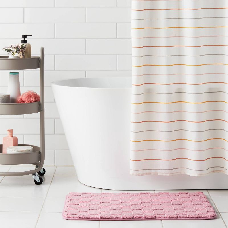 slide 2 of 4, 20"x30" Everyday Checked Cushion Bath Rug Pink - Room Essentials™, 1 ct