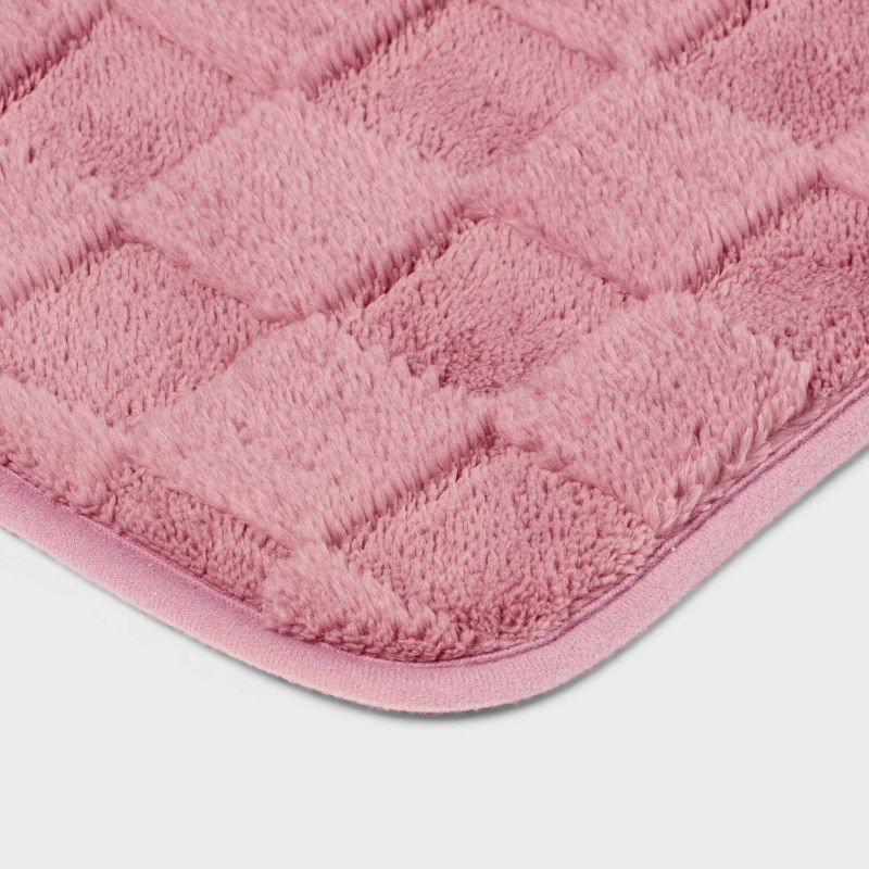 slide 3 of 4, 20"x30" Everyday Checked Cushion Bath Rug Pink - Room Essentials™, 1 ct