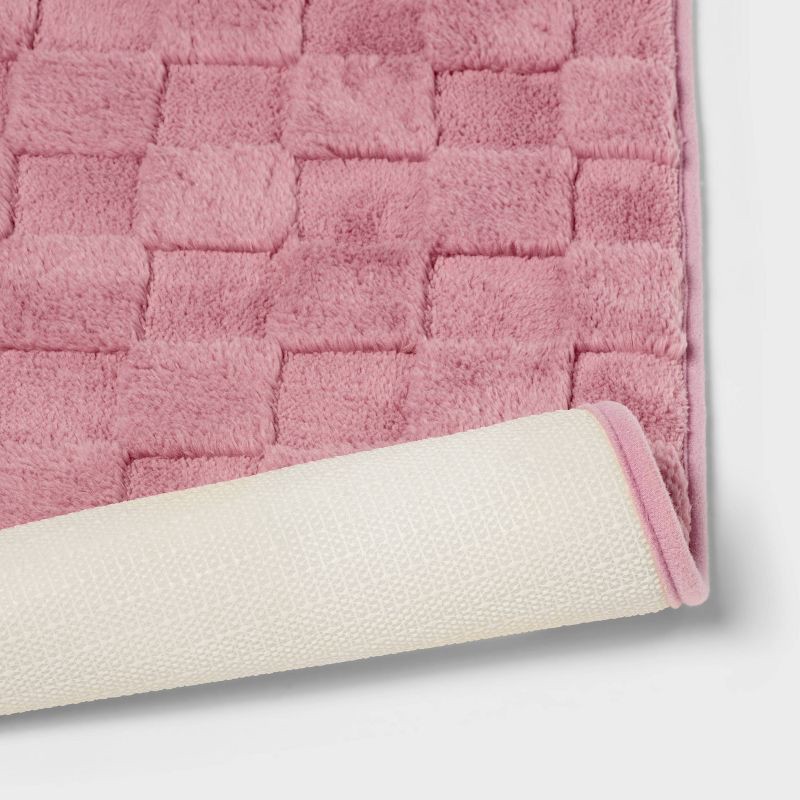 slide 4 of 4, 20"x30" Everyday Checked Cushion Bath Rug Pink - Room Essentials™, 1 ct